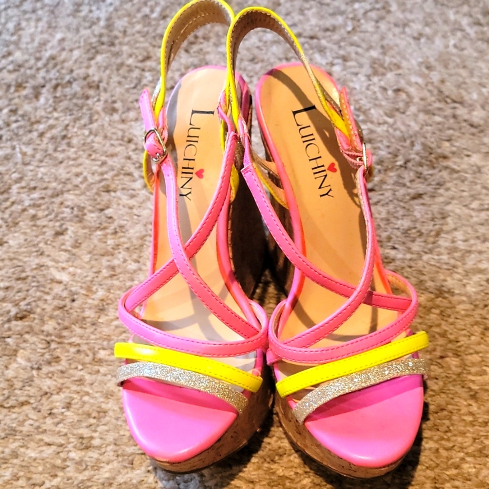 Pink Yellow and gold cork wedges